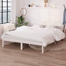 Lits et Matelas vidaXL Cadre À Lit Pied Meuble de Chambre À Coucher Lit Double Blanc Bois de Pin Massif 140x190 cm