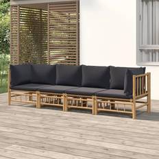 vidaXL Jardin 4 Pcs Avec Coussins Gris Foncé Bambou Ensemble de Salon d'Extérieur