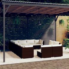 Rattan lounge Utemöbler vidaXL 12-tlg Garten-Lounge-Set mit Kissen Braun Poly Rattan Lounge-Set