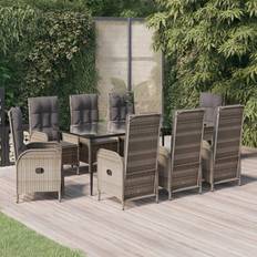 vidaXL 9-tlg Garten-Essgruppe mit Kissen Schwarz und Grau Poly Rattan Lounge-Set