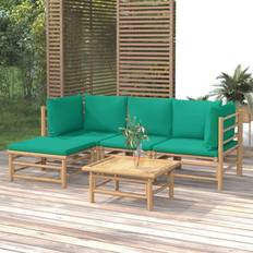 vidaXL Jardin 5 Pcs Sectional Sofa With Green Cushions Bamboo Ensemble de Salon d'Extérieur