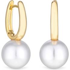 Gold Plated Pearl Drop Hoop Earrings