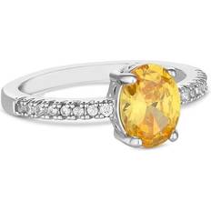 XL Rings Jon Richard Rhodium Plated And Yellow Oval Cubic Zirconia Ring