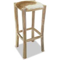 Cuir Tabourets de bar vidaXL Cuir Véritable Et Bois De Teck Solide Tabouret de bar