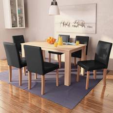 VidaXL Juegos de Comedor vidaXL Conjunto 7 Piezas De Roble Y Cuero Artificial Negro Juego de Comedor