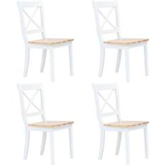 Sedie vidaXL Sedie Pranzo 4 pz Bianco E Naturale In Massello Di Hevea Sedia da Cucina 2pcs