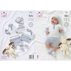 King Cole 5981 4ply Pattern Baby Sweater Pants Hat & Bootees