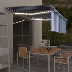 Markise 3m vidaXL Markise M Gardin LED Vindsensor 4.5 x 3 m Automatisk Blå Og Hvid