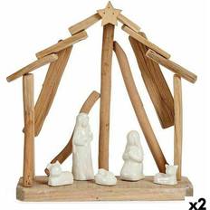 Marrón Lámparas de Navidad Belén Cerámica Marrón Blanco 2 Unidades 25 x 28 x 10 cm Natural Madera Lámpara de Navidad