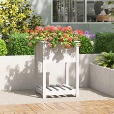 Krukker, Planter & Dyrkning vidaXL Med Hylde 54x54x81 cm Massivt Fyrretræ Hvid Plantekasse