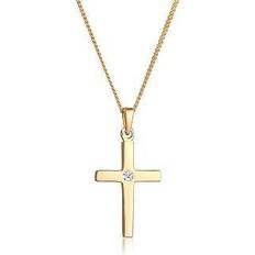 Guld hänge kors Elli Halsband Damer Kors Hänge Enkel Med Diamant - 585 Gult Gult Gult Guld