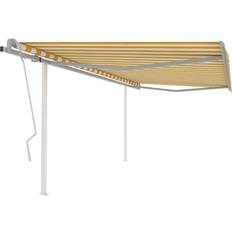 White Patio Awnings vidaXL Manual Retractable Awning With Posts 4.5 x 3.5 m Yellow and White