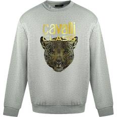 Roberto Cavalli Men's Class Leopard Print Logo Grey Jumper - Grey