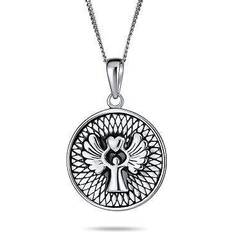 The silver guardian Bling Jewelry Guardian angel round medallion medal pendant necklace silver