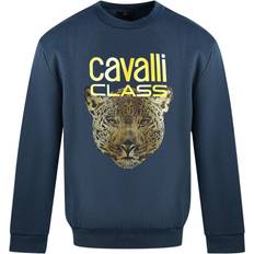 Leopard - Men Jumpers Roberto Cavalli Men's Class Leopard Print Logo Jumper - Navy Blue