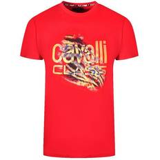 Cavalli Class Slashed Tiger Print Bold Logo T-shirt - Red