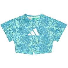 adidas Junior Girls Training Icons Print Tee, Blue Multi, 13-14 Years