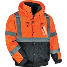 Work Clothes Ergodyne Men's Orange High Visibility Reflective Bomber Jacket with Zip-Out Fleece