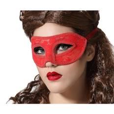 Rood Feestjurken BigBuy Carnival Verkleed oogmasker rood kant patroon volwassenen Halloween/gemaskerd bal