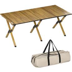 Camping Tables on sale OutSunny 4ft Aluminum Camping Table, Folding Roll-Up Picnic Table with Carry Bag, Waterproof & Woodgrain Finish Natural wood