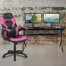 Gaming Accessories Emma + Oliver Black/Pink Gaming Desk Bundle - Cup & Headphone Holders/Mouse Pad Top