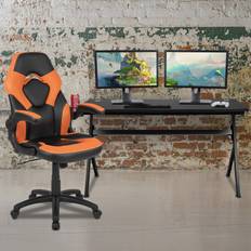 Gaming Accessories Emma + Oliver Black/Orange Gaming Desk Bundle - Cup & Headphone Holders/Mouse Pad Top