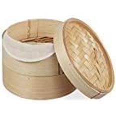 Food steamer Relaxdays Bamboo Steamer Basket 2 Tiers ø 20.5 cm
