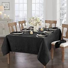 Elrene Home Fashions Caiden Elegance Damask Waterproof 60 x 102 in Oblong Rectangle Black Tablecloth Black