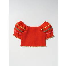 Quadratisch Oberteile Stella McCartney Girl's Smocked Puff Sleeve Top - Red