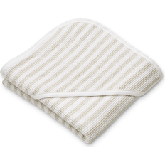 Liewood Caro Hooded Towel Børnehåndklæde 1474 Y/D Stripe Crisp White Sandy 100 x 100 cm