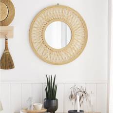 Brown Wall Mirrors Beliani Round Bamboo Wall Mirror