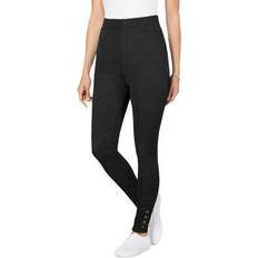 Black Leggings Woman Within Snap Trim Legging Plus Size - Heather Charcoal