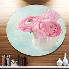 Vases Design Art 'Pink Ranunculus Flowers In Disc Floral Metal Circle Wall Vase