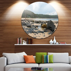 Decorative Items Design Art 'Pretty Beach with Small and Big Rocks' Seashore Disc Metal Wall Figurine