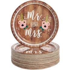 Disposable Plates Mr. and Mrs. Rustic Wedding Theme Disposable Paper Plates 9" 80pcs