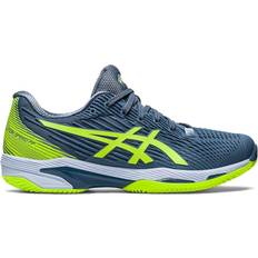 Asics Green Racket Sport Shoes Asics Solution Speed FF Clay Steel Blue/Hazard Green