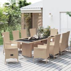 vidaXL För Trädgården Med Dynor 11 Delar Beige Matgrupp