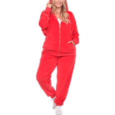 Velour Tracksuit Set Plus Size - Bright Red