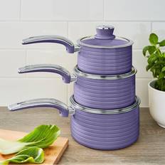 Bleu Batteries de cuisine Swan Rétro 3 Casseroles 16 18 20 cm Induction Antiadhésive Céramique SWPS3020PURN Violet 45505 Batterie de cuisine