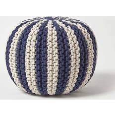 Bleu Poufs Homescapes Tressé Rond Bleu Marine Et Blanc 35 x 40 cm Pouf