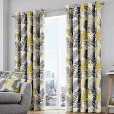 Fusion Tropical Lined Eyelet Curtains Ochre