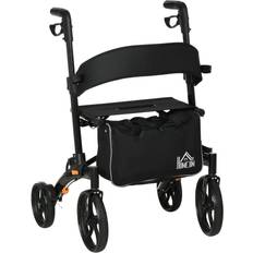 Walker with seat Homcom Folding aluminum rollator walker w/ 10'' wheels bag seat and backrest