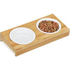 Relaxdays Pet Feeding Station 2x Dog Bowls 200 ml Natural/White
