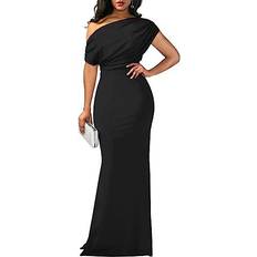 YMDUCH Women's Elegant Sleeveless Off Shoulder Bodycon Long Dress - Black