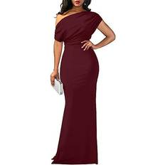 YMDUCH Women's Elegant Sleeveless Off Shoulder Bodycon Long Dress - Winered