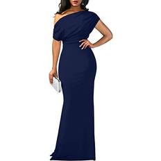 YMDUCH Women's Elegant Sleeveless Off Shoulder Bodycon Long Dress - Navy