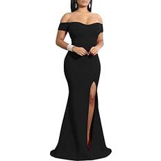 Women's Off Shoulder High Split Evening Gown - Black