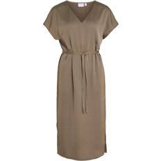 Vila Viellette Short Sleeved Midi Dress - Walnut