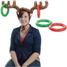 Beistle Inflatable Reindeer Ring Toss, 27" and 7.25" Brown/Red/Green