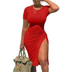 Gokatosau Women's Sexy Bodycon Midi Dress - Red